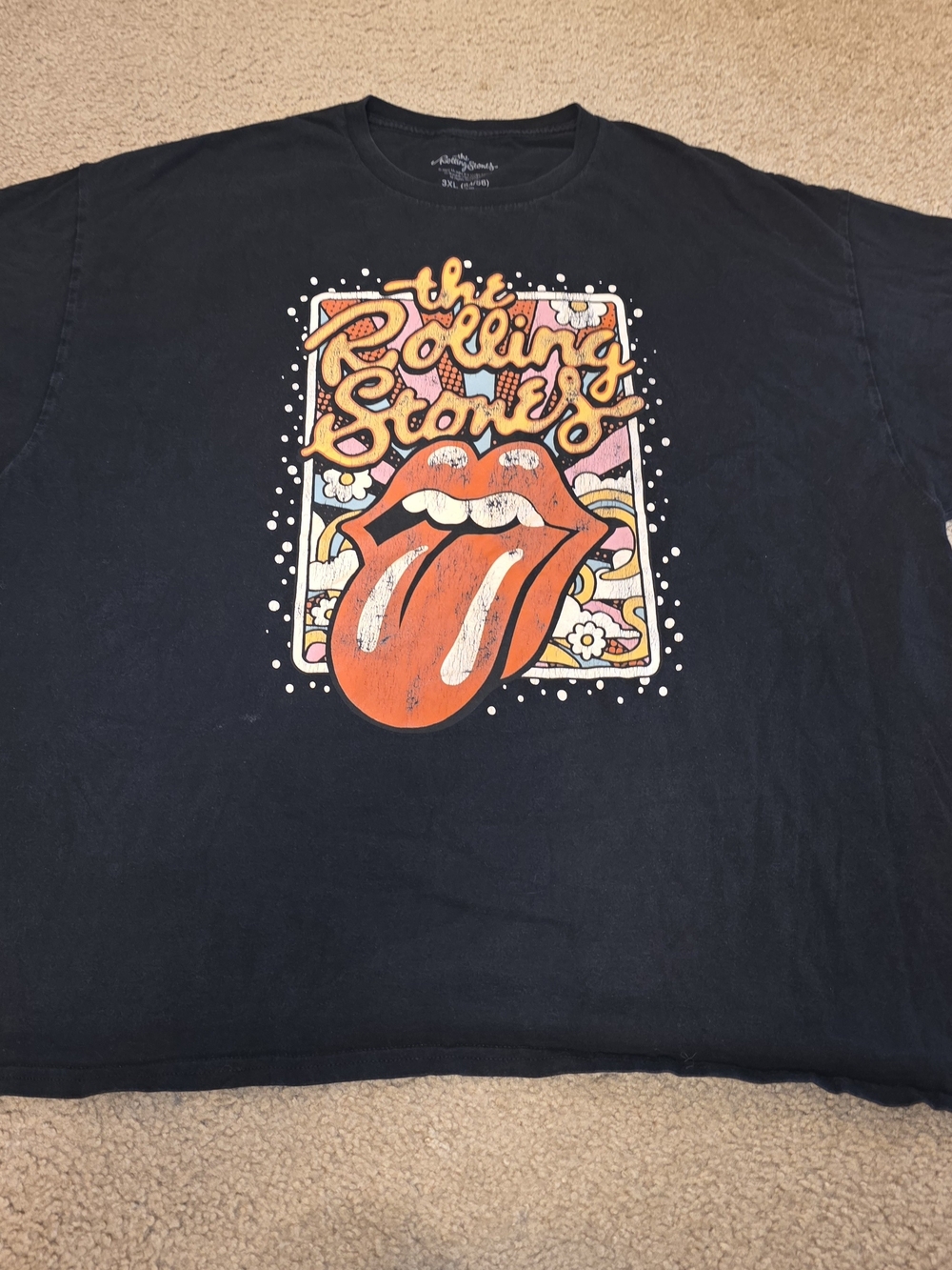 Rolling Stones Tongue Logo Black Graphic T-Shirt Rock & Pop Size 3XL